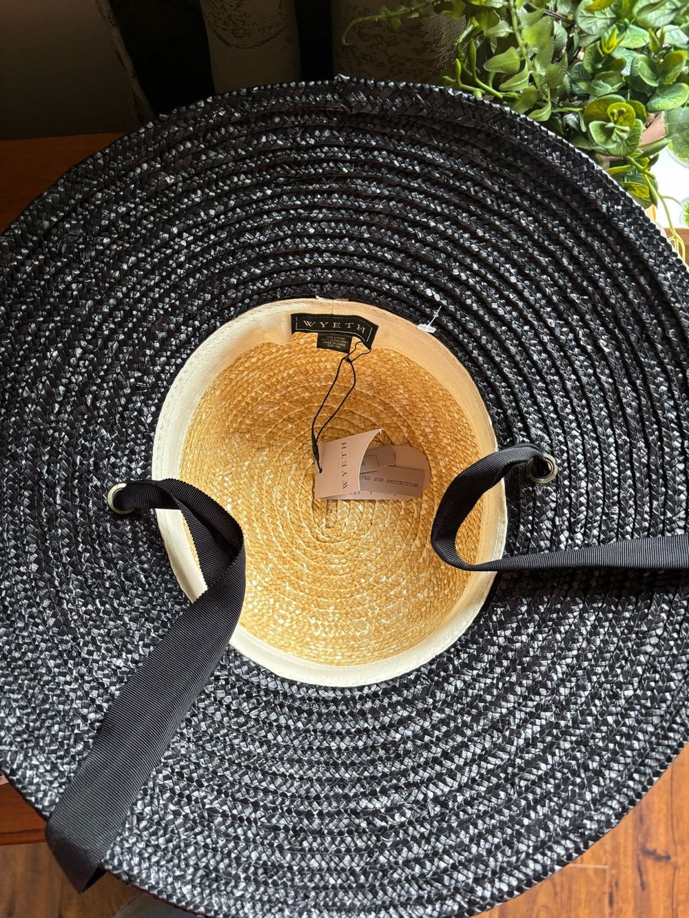 Wyeth Two-Tone Straw Wide Brim Ribbon Tie Hat. - Picture 4 of 4